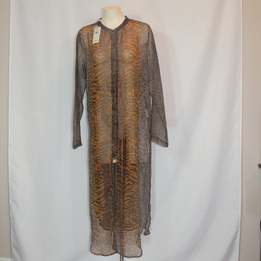 NWT Danier Animal print sheer shirt dress button up long sleeve size small